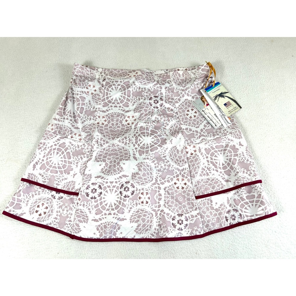 Denise Cronwall‎ Sienna Golf Skort Women Small Mauve White Lace Print Athleisure